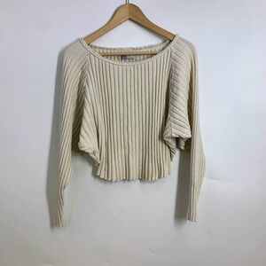 Free People FP Beach Ecru Ribbed Knit Cropped Batwing Sleeve Sweater Size XS